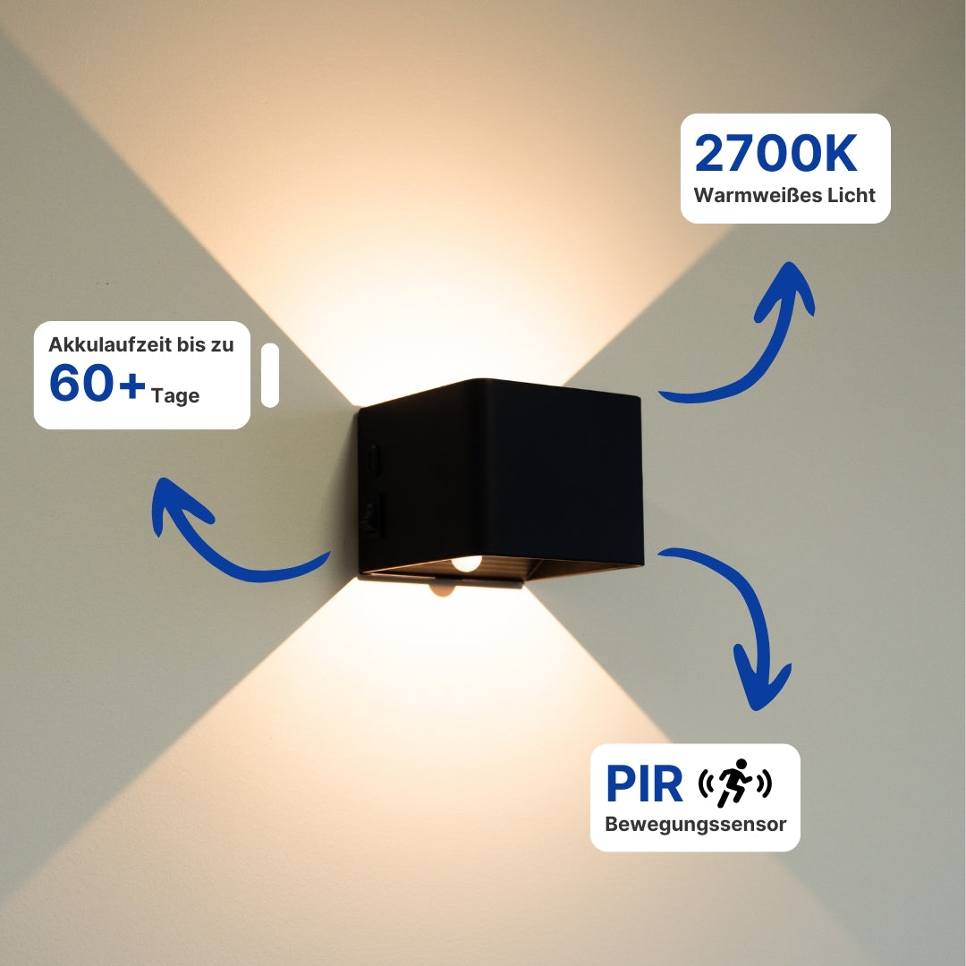 LUXORA™ MotionCube Pro – Kabellose LED Wandleuchte mit Bewegungssensor