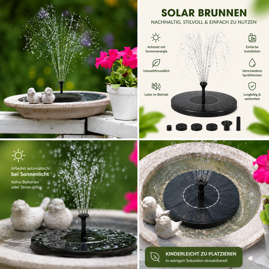 Solar-Gartenbrunnen mit schwimmender Wasserfontäne | Letzter Tag 50% RABATT