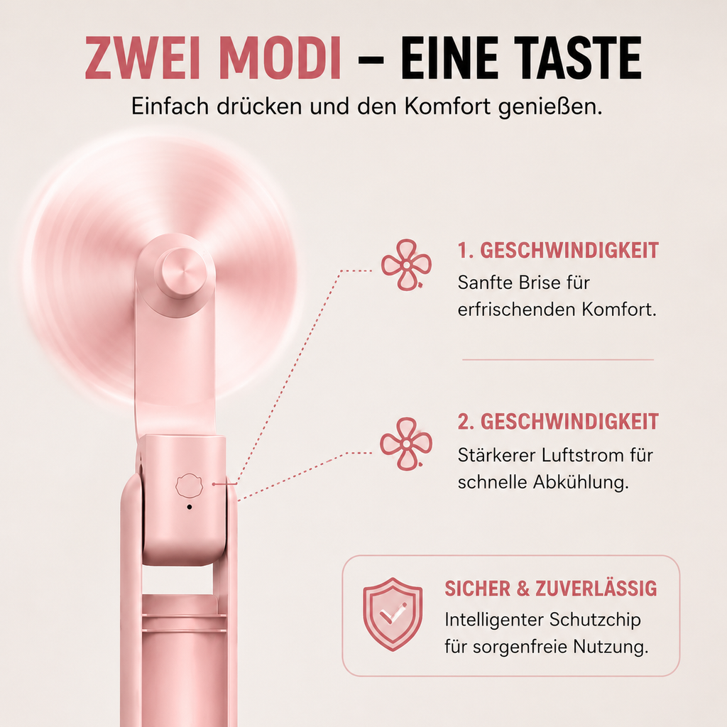 Tragbarer USB Mini-Ventilator – 3-Stufen Faltbar für Reisen & Outdoor