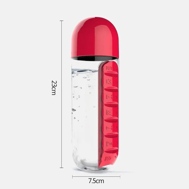 2-in-1 Wasserflasche mit 7 Fächern & Pillenbox Organizer