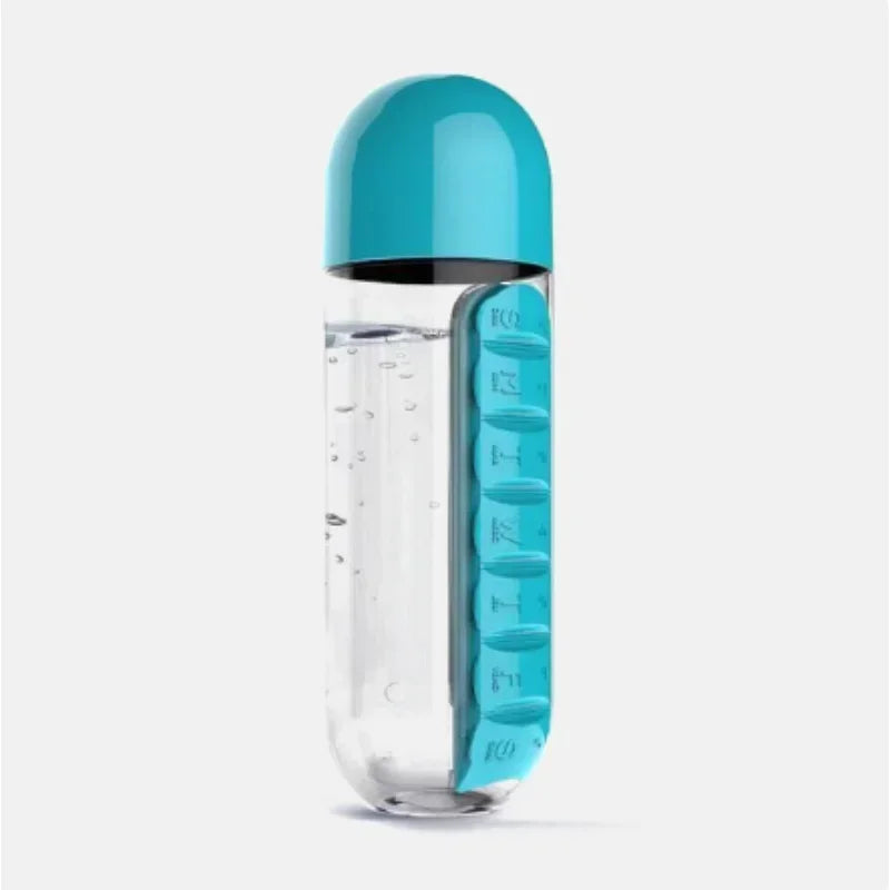2-in-1 Wasserflasche mit 7 Fächern & Pillenbox Organizer
