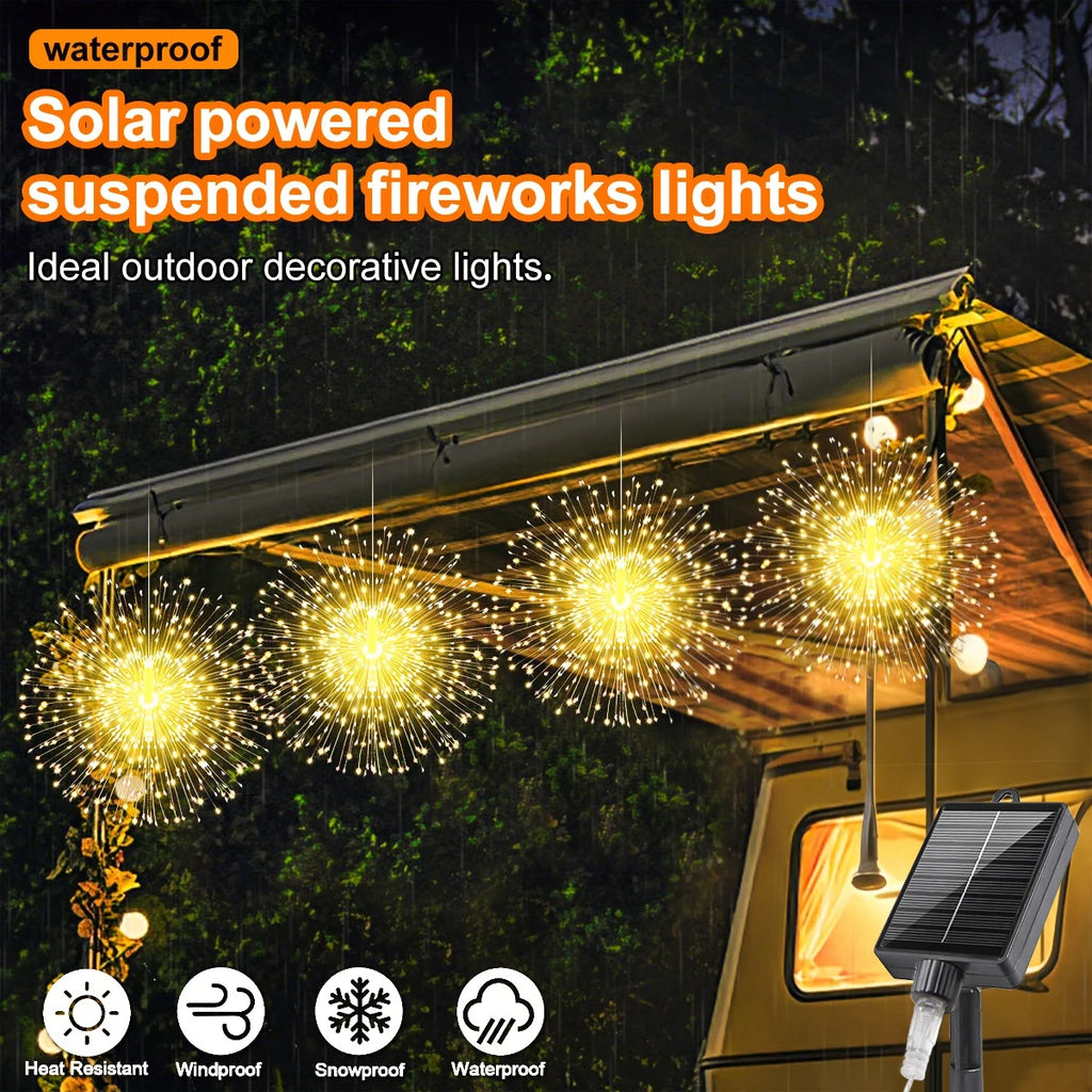 Solarbetriebene wasserdichte Feuerwerkslichter - 4 Stück, 8 Modi