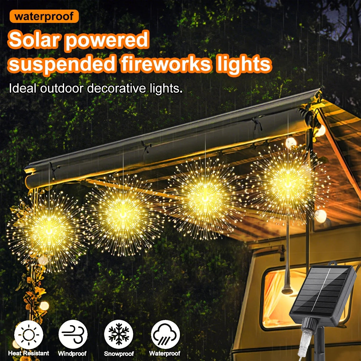 Solarbetriebene wasserdichte Feuerwerkslichter - 4 Stück, 8 Modi