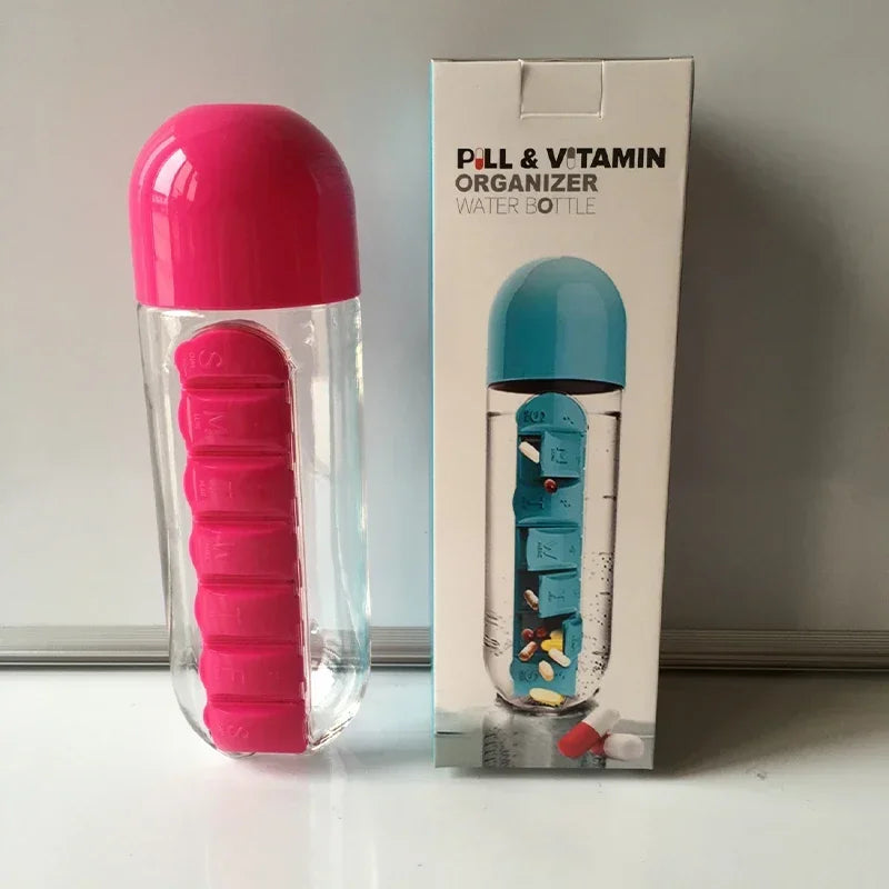 2-in-1 Wasserflasche mit 7 Fächern & Pillenbox Organizer