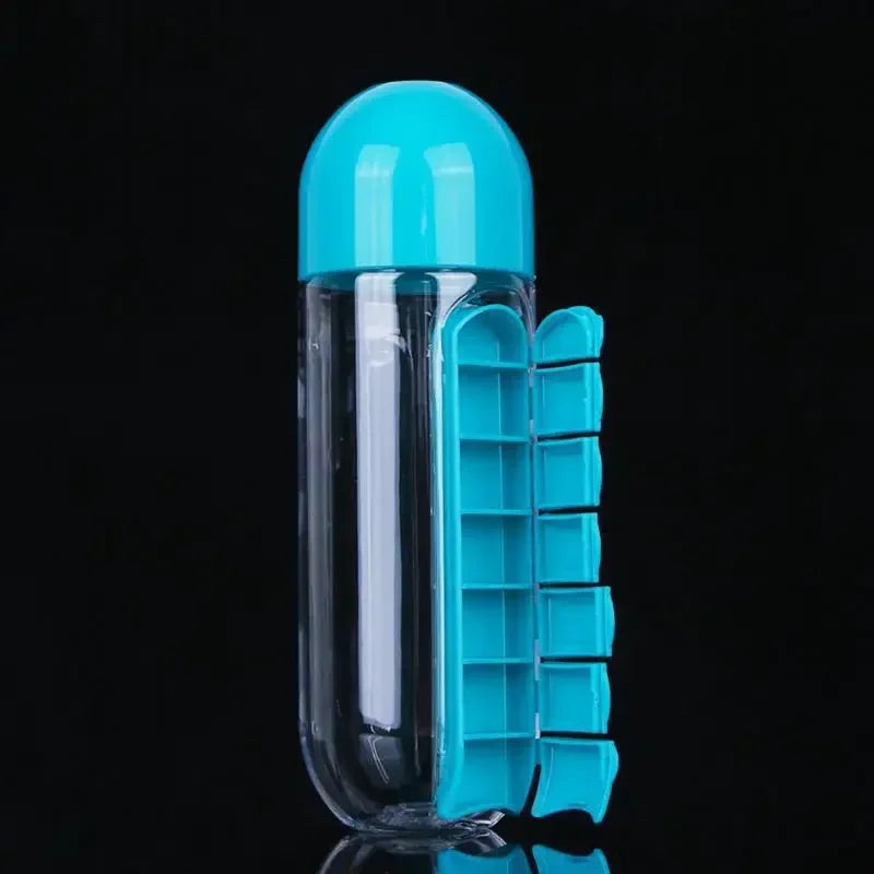 2-in-1 Wasserflasche mit 7 Fächern & Pillenbox Organizer