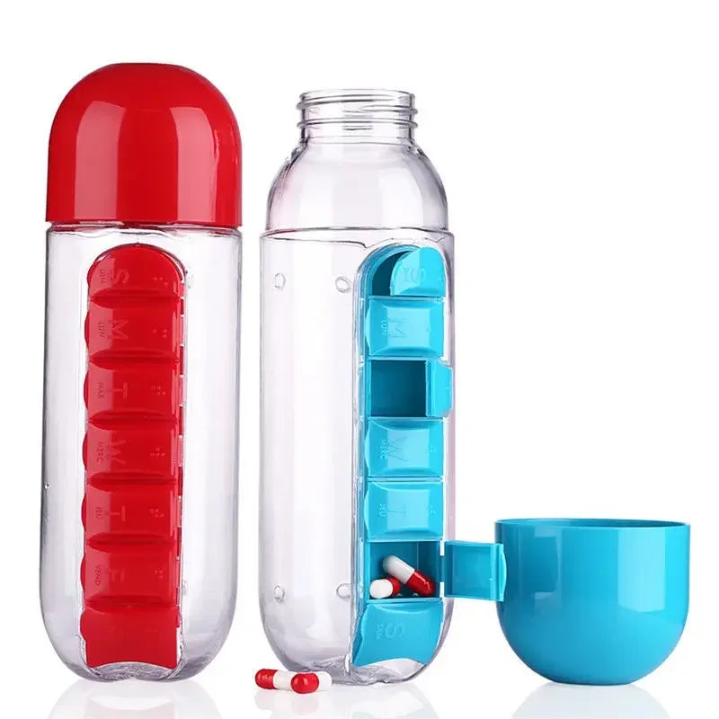2-in-1 Wasserflasche mit 7 Fächern & Pillenbox Organizer