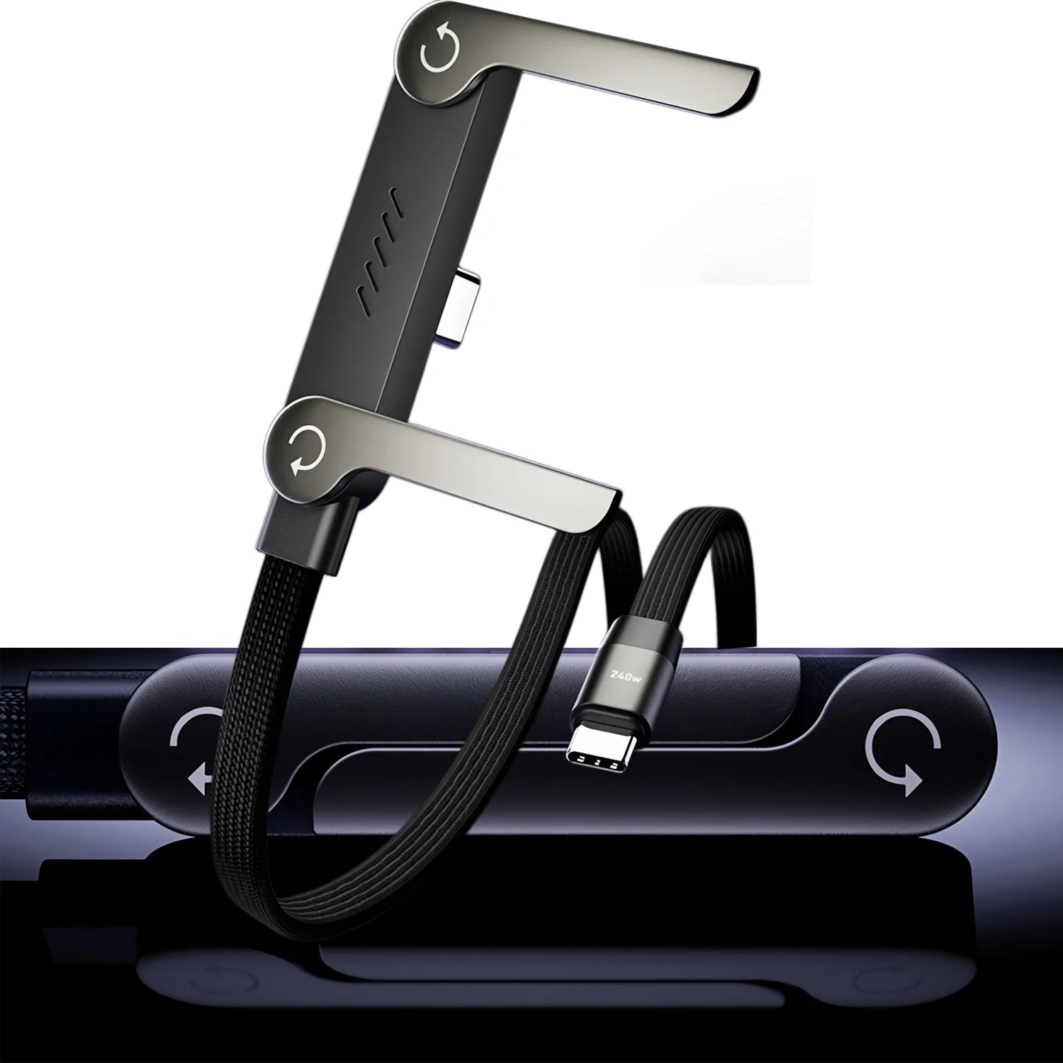 VoltFold™ PowerStand – Faltbarer Handyhalter mit 90°-Snellladekabel (bis 240 W)