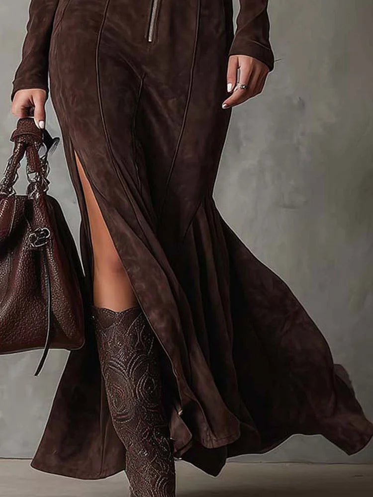 NOREVA - Stilvolles Tailliertes Kleid im Wildleder-Look