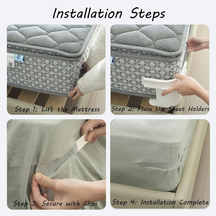 GripTuck™ – Die kraftvollen Bettlaken-Spanner für faltenfreie Nächte | 4er-Set