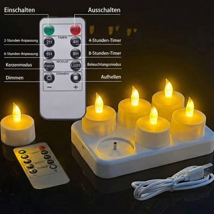 LumiCalm LED-Teelichter – Wiederaufladbare Kerzen mit Fernbedienung