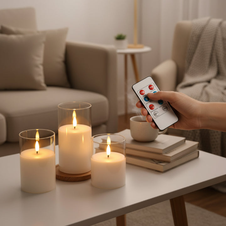 LumoraGlow™ – Premium LED-Kerzen mit Spiegelglas (3er-Set) | 50% RABATT